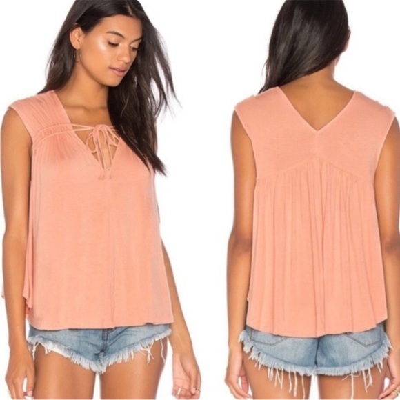 Free People Back In Town Flowy Top XS Orange‎ Oversized Sleeveless Stretchy - Picture 1 of 8
